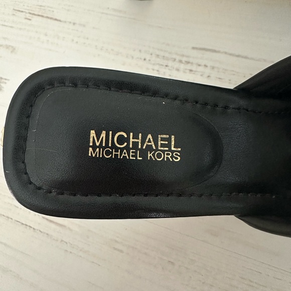 Michael Kors Elena Leather Sandal Black Kitten Heel with Elegant Knot Detail - Picture 6 of 11